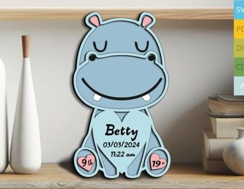 Letrero Laser Para Anunciar El Nacimiento De Un Bebe Hipopotamo Creativo Digital